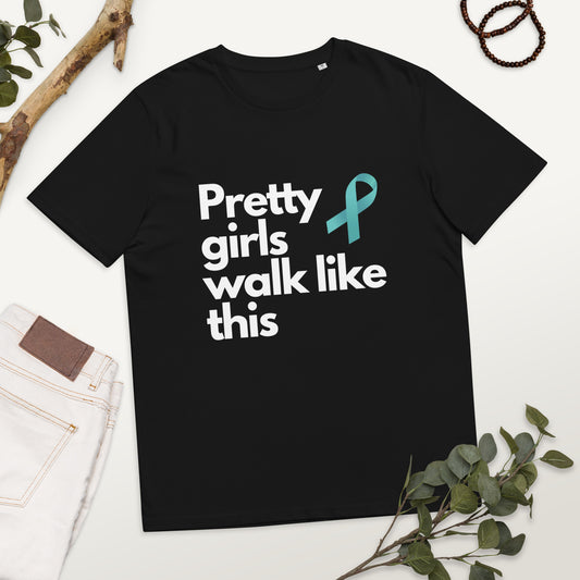 Pretty Girls Walk Like This - Blue Ribbon - Unisex organic cotton t-shirt