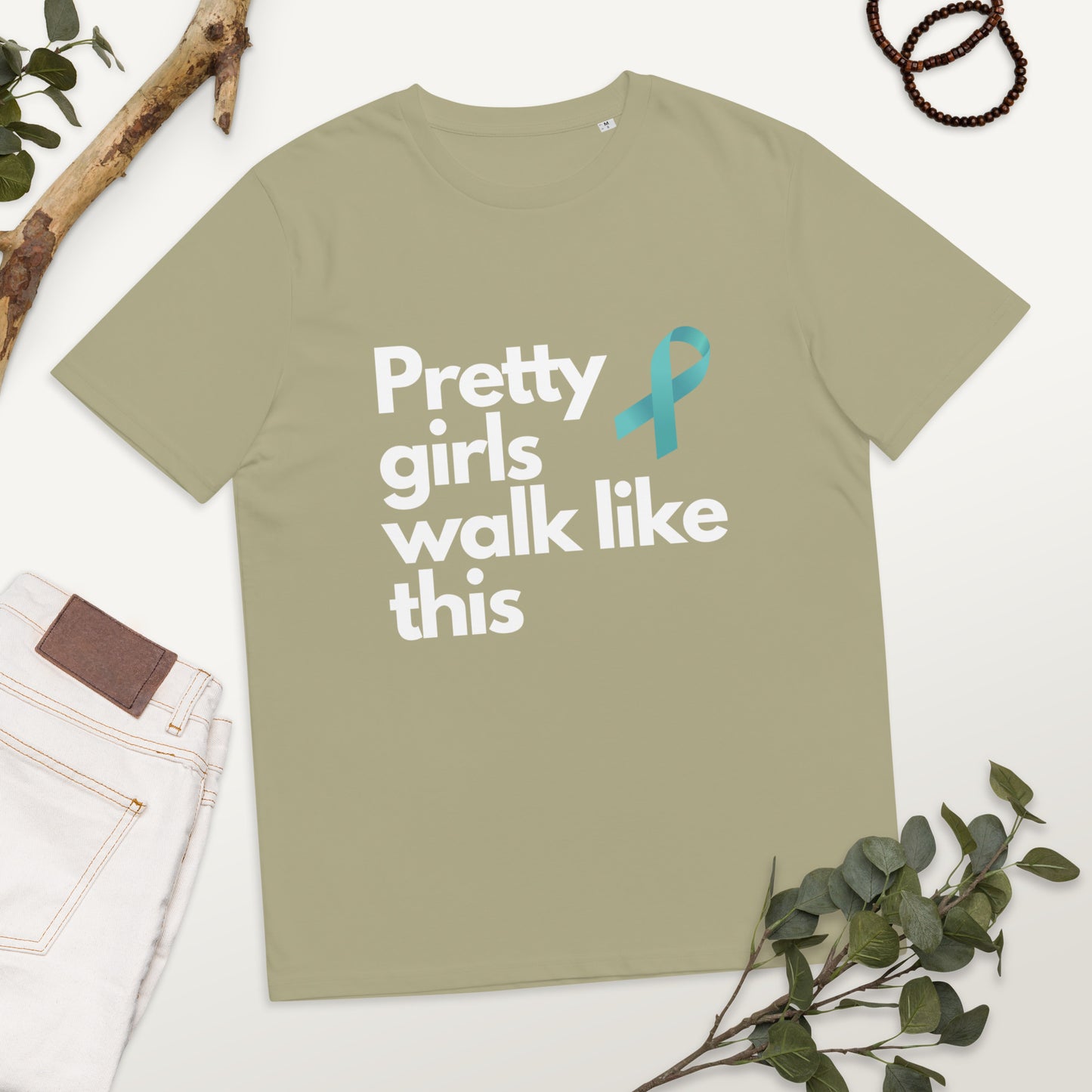 Pretty Girls Walk Like This - Blue Ribbon - Unisex organic cotton t-shirt